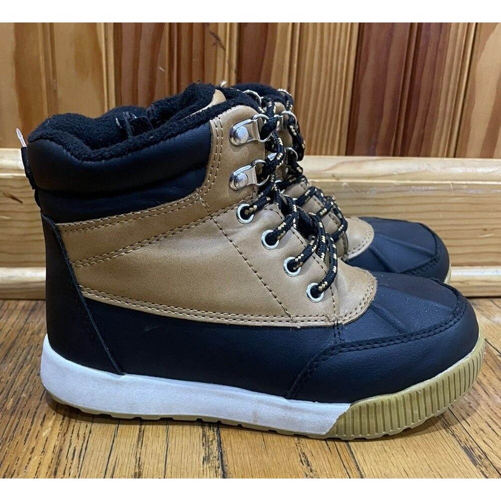 Wonder Nation Boys Toddler Duck Boots Size 13 Brown Black Winter Snow Zip New